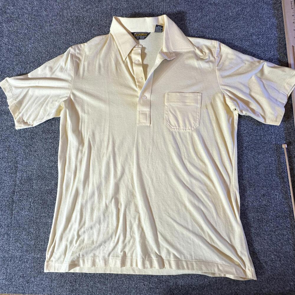 Sears SportsWear Mens Polo Shirt Light Cream Yellow Pocket Short Sleeve Large
